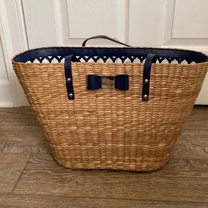 Kate Spade straw tote with lemon print lining